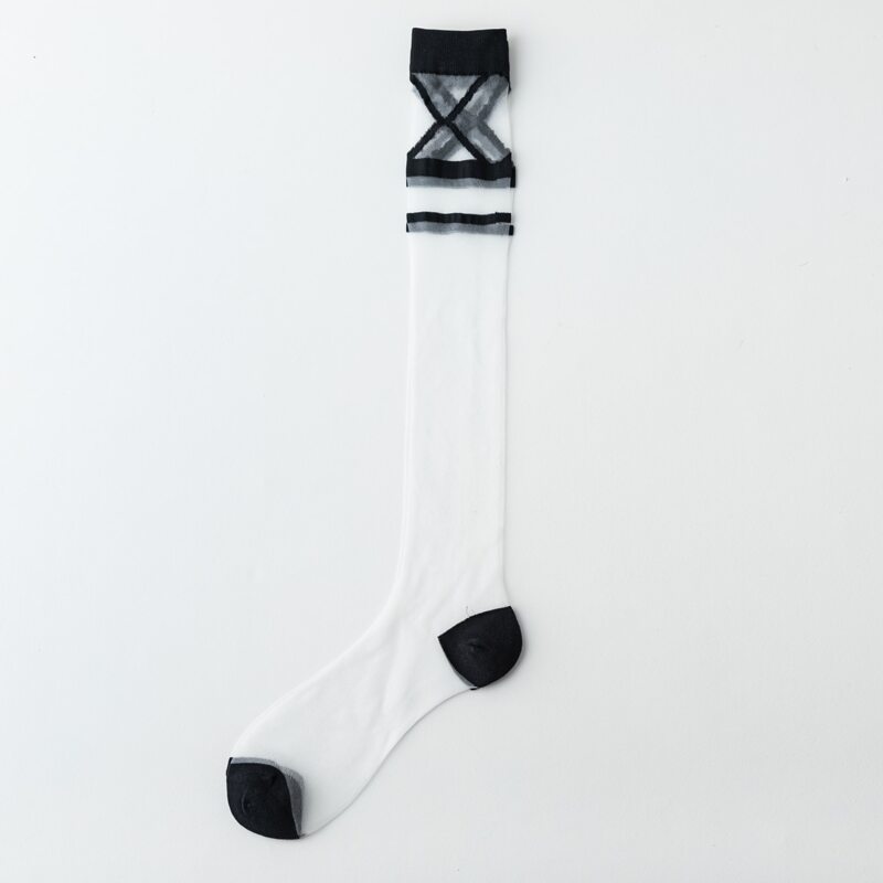 

Criss Cross Striped Over The Calf Socks, Black