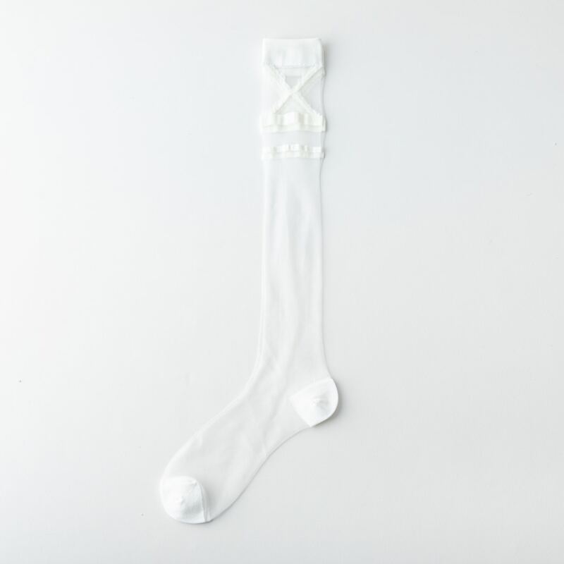 

Criss Cross Striped Over The Calf Socks, White