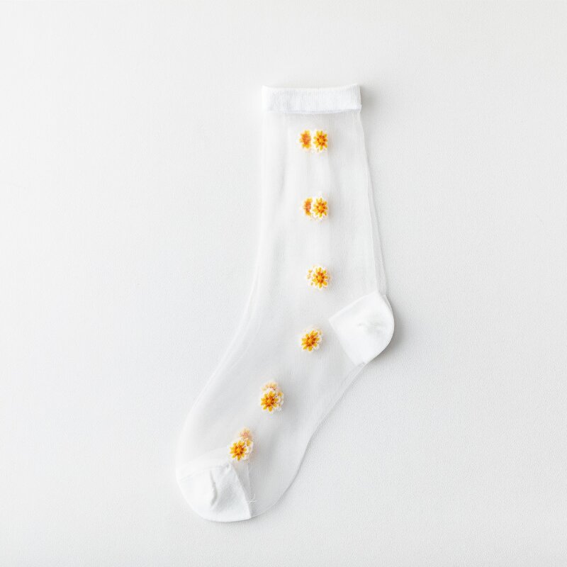 

Flower Mesh Crew Socks, White