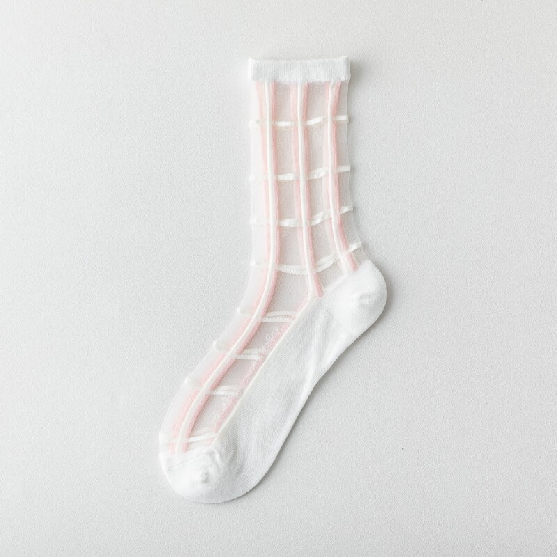 

1pair Plaid Crew Socks, White