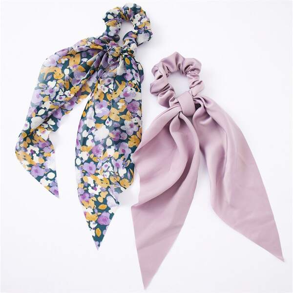 

2pcs Flower Print Hair Tie, Multicolor