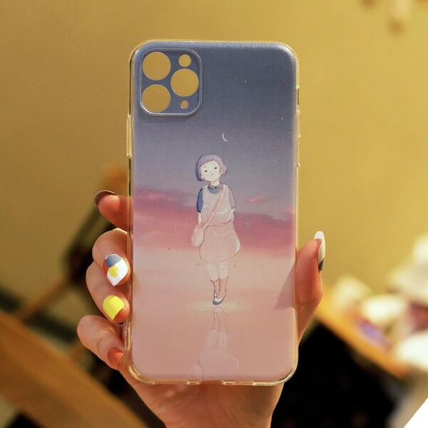 

Cartoon Girl Print Phone Case, Multicolor
