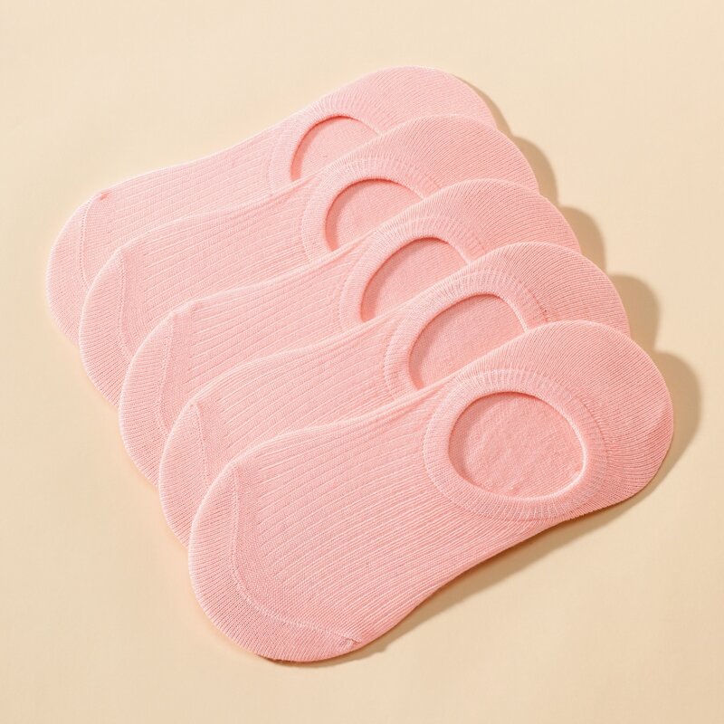 

5pairs Simple Invisible Socks, Baby pink