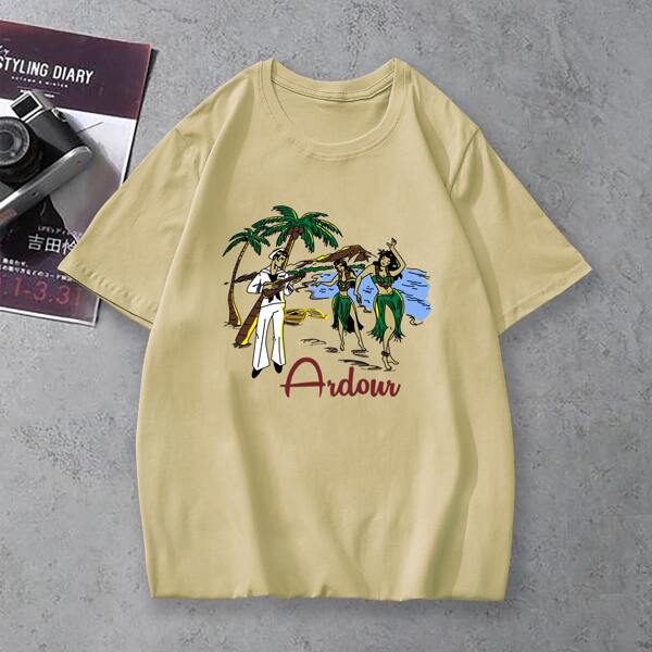 

Men Palm Tree & Figure Graphic Tee, Apricot