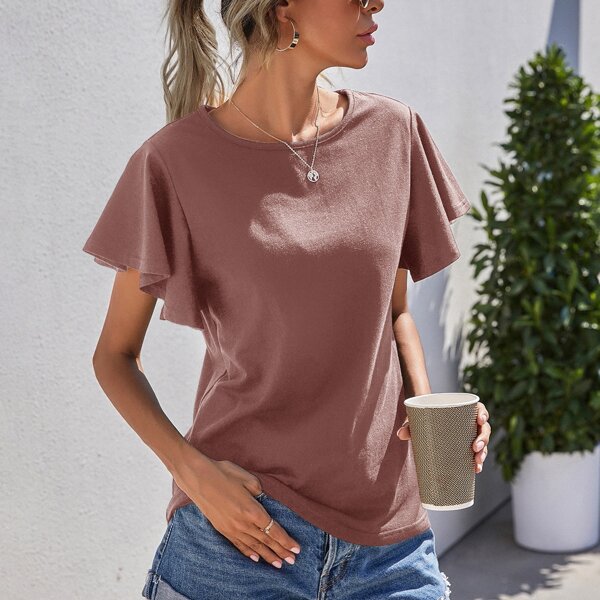 

Solid Butterfly Sleeve Tee, Dusty pink
