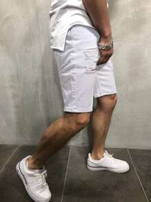 Manfinity Homme Hombres Shorts en mezclilla desgarro - Blanco - Ver 3