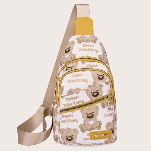

Cartoon Graphic Pocket Front Sling Bag, Beige