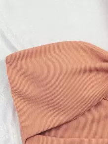 Rib Cut Out One Shoulder Bikini Top, For Summer Beach Vacation - Coral Pink - View 3