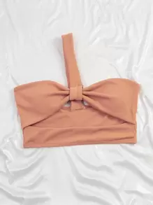 Rib Cut Out One Shoulder Bikini Top, For Summer Beach Vacation - Coral Pink - View 5