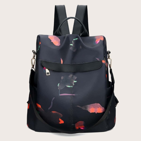 

Graphic Print Functional Backpack, Black