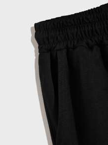 Men Alien Print Drawstring Athletic Shorts - Black - View 3