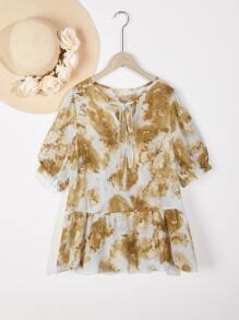 Plus Floral Print Tie Back Peplum Blouse - Multicolor - View 1