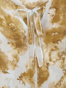 Plus Floral Print Tie Back Peplum Blouse - Multicolor - View 3