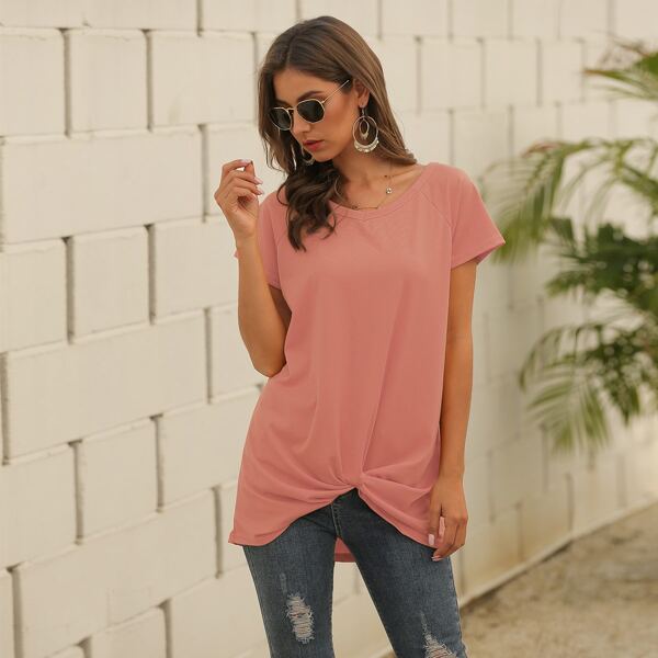 

Twist Hem Longline Tee, Pink