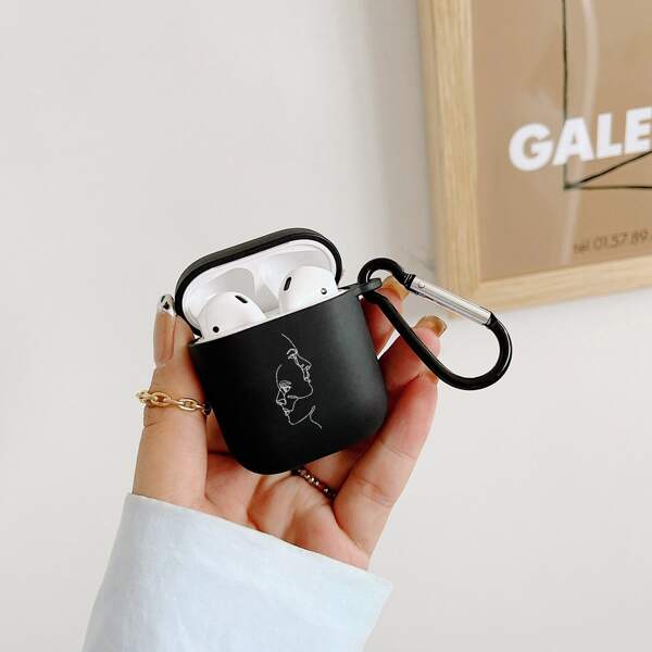 

Line Figure Print AirPods Case, Black and white