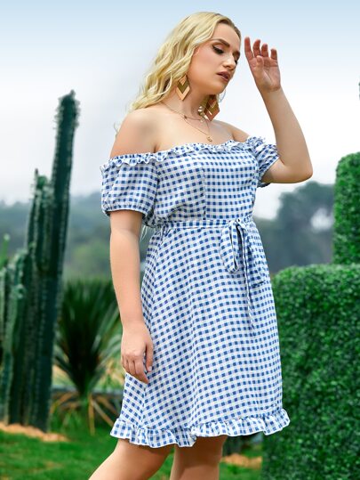 فستان باردو بربطة ذاتي قطني مقلم مقاس كبير