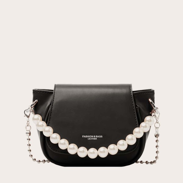 

Faux Pearl Decor Crossbody Bag, Black