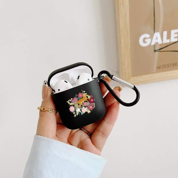

Чехол для AirPods с принтом цветка и леопарда, Чёрный