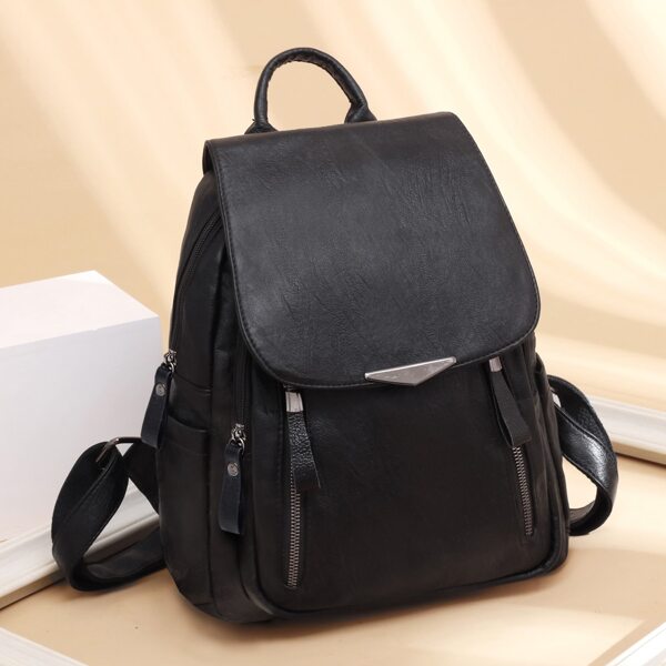 

Dual Zip Front Flap Backpack, Black