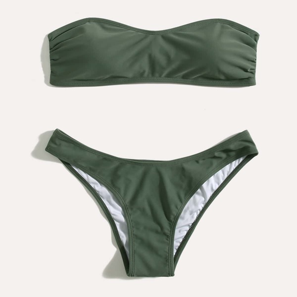 

Solid Bandeau Bikini Swimsuit, Army green