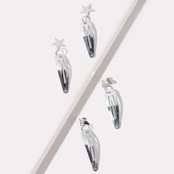 

4pcs Star Charm Hair Clip, Silver