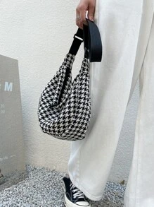 Houndstooth Pattern Crossbody Bag - Black and White - View 2