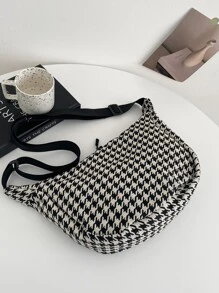 Houndstooth Pattern Crossbody Bag - Black and White - View 4