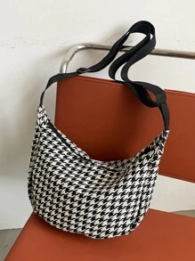 Houndstooth Pattern Crossbody Bag - Black and White - View 6