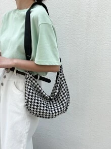 Houndstooth Pattern Crossbody Bag - Black and White - View 7