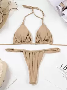Swim SXY Ensemble de bikini mono ras-du-cou micro triangulaire soutien-gorge top & Tanga 2 pièces Maillot de bain