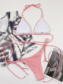 Criss Cross Triangle Tie Side Bikini - Baby Pink - View 2