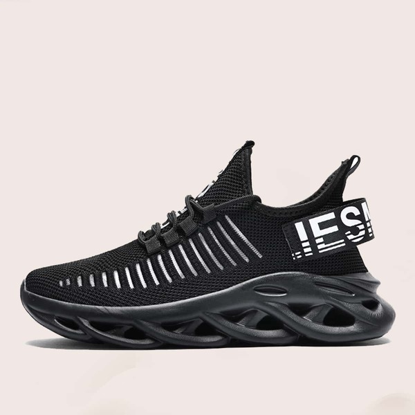 

Men Mesh Panel Running Shoes, Black