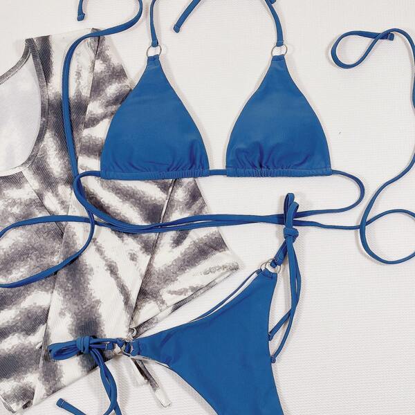 

Criss Cross Triangle Tie Side Bikini Swimsuit, Navy blue