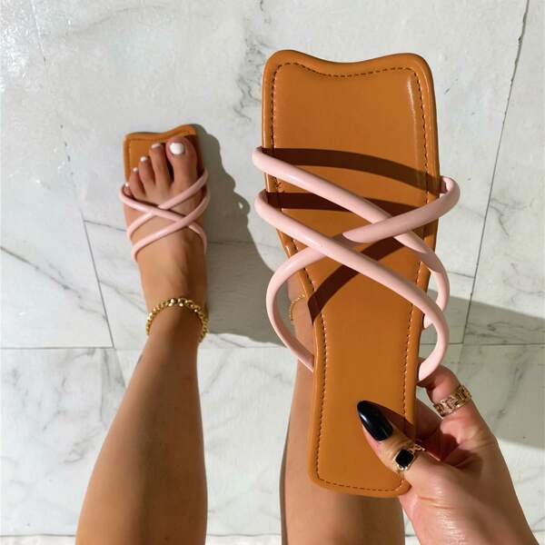 

Cross Strap Slide Sandals, Pink