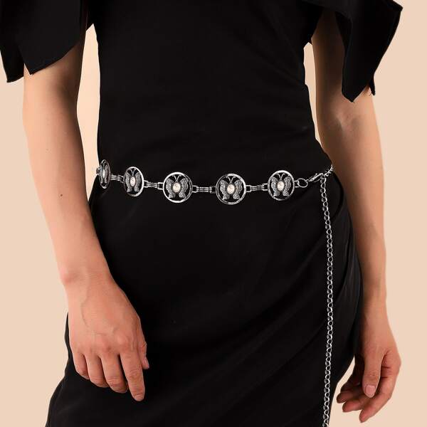 

Butterfly Detail Chain Belt, Silver