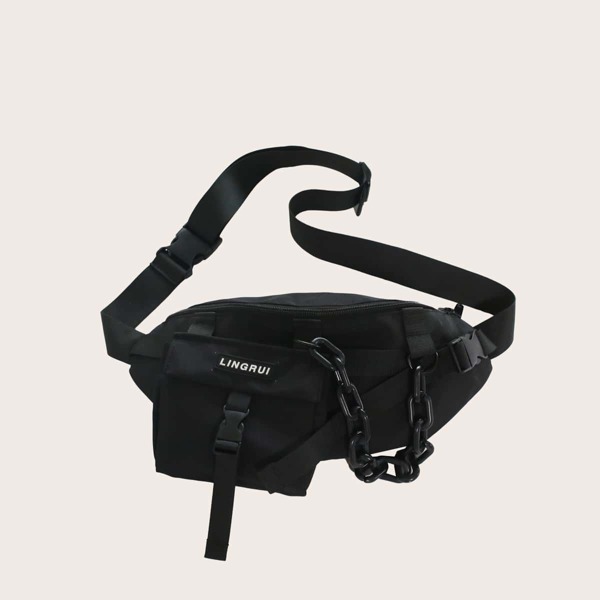 

Men Chain Decor Fanny Pack, Black