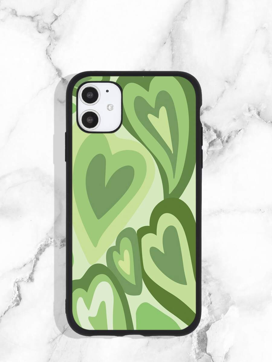 Carcasa Para Teléfono Con Estampado De Corazón - Verde - Ver 1