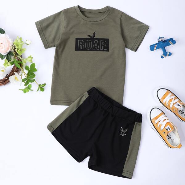 

Toddler Boys Letter And Animal Print Tee With Shorts, Multicolor