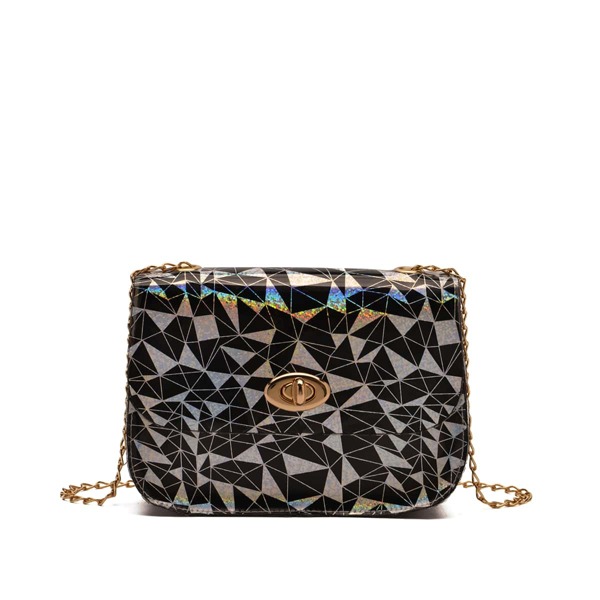 

Geometric Graphic Twist Lock Chain Bag, Black