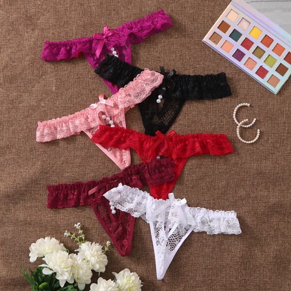 

6pack Contrast Lace Thong Set, Multicolor