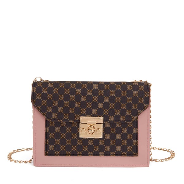 

Geometric Graphic Twist Lock Chain Bag, Brown