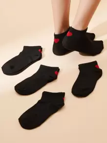 5pairs Heart Pattern Ankle Socks - Black - View 1