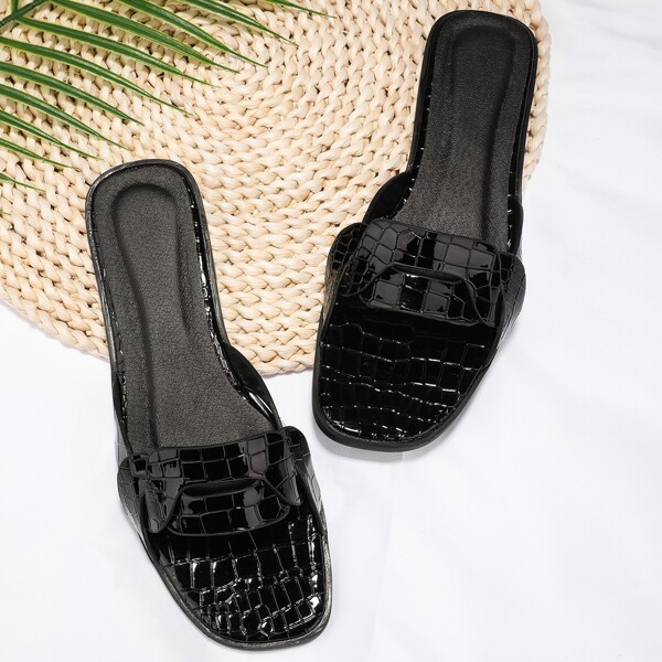 

Croc Embossed Slide Sandals, Black
