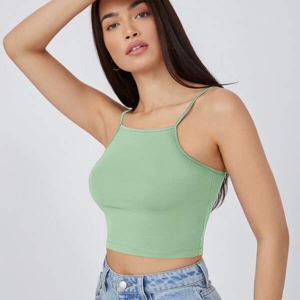 

Solid Form Fitted Crop Cami Top, Green
