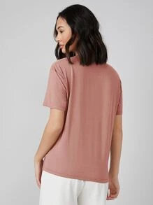 SHEIN BASICS Áo thun màu trơn Giải trí - Bụi hồng - Xem 2