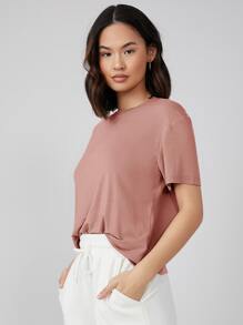 SHEIN BASICS Áo thun màu trơn Giải trí - Bụi hồng - Xem 5