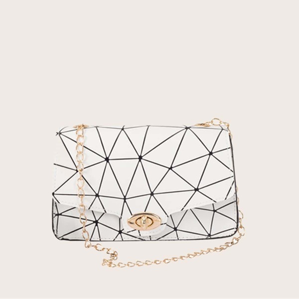 

Girls Geo Pattern Chain Bag, White