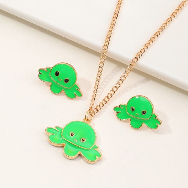 

3pcs Cartoon Pendant Jewelry Set, Green