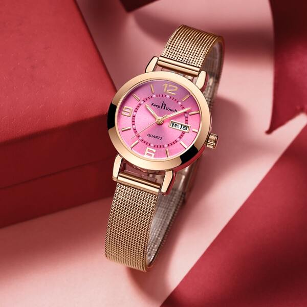 

Round Pointer Mesh Strap Calender Watch With Strap Remover