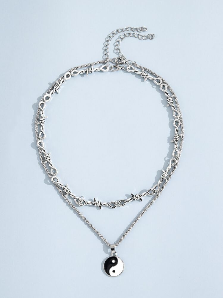 2pcs Men Yin & Yang Pendant Necklace - Silver - View 3